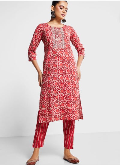 Buy Floral Print Kurti & Pants Set in UAE