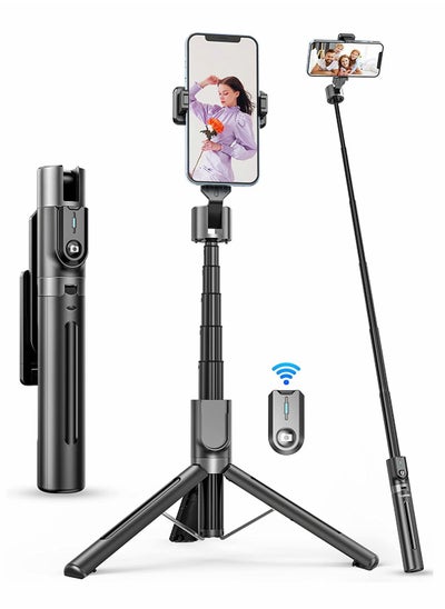 Buy Bluetooth Selfie Stick Tripod Portable 43 Inch Aluminum Alloy Selfie Stick with Detachable Remote for iPhone Samsung Android Smartphone Rotating Fill Light Tripod Live Broadcast Support (Black) in UAE