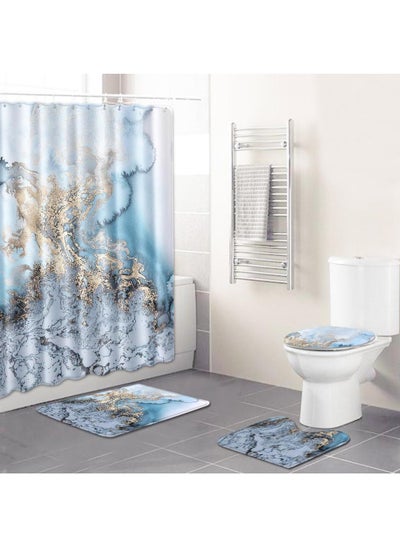 اشتري 4-Piece Water-resistant Shower Curtain & Lid Toilet Cover Pedestal Rug Non-slip Bath Mat Bathroom Decoration Accessories في الامارات