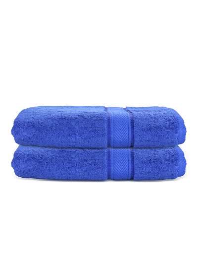 اشتري Hotel Linen Klub LUXURY PACK of 2 Bath Towels - 100% Cotton 650 GSM Terry Dobby Border Ring Spun - Super Soft ,Quick Dry,Highly Absorbent  Size: 70x140cm, Royal Blue في الامارات