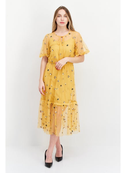 اشتري Women Embroidered Midi Dress With Inner Wear, Yellow Combo في الامارات