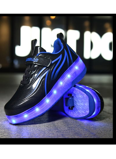 اشتري USB Charging LED Flash Walking Shoes Boys And Girls Children Roller Skates Black في السعودية