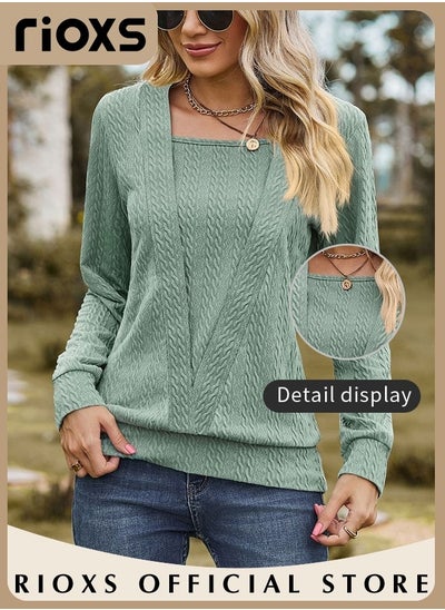 Buy Women's Long Sleeve Fitted Shirt Knitted Solid Color Tops Soft and Comfortable Pullover Shirt in UAE