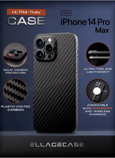 اشتري Case for iPhone 14 Pro Max, Black Carbon, Solid Camera Protection, Ultra-thin and Lightweight, Plastic-coated Carbon, Compatible with Magsafe and Wireless Charging في الامارات