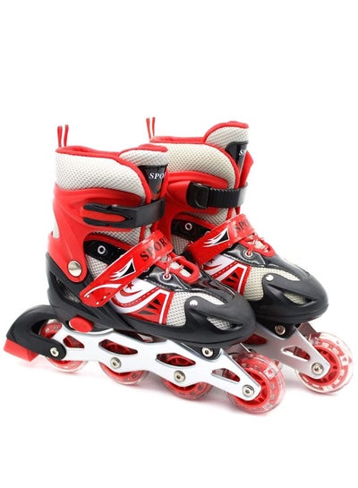 Buy Adjustable Roller Skate Shoes LED Light Single Row Wheels, Red/Black - Size Meduim 35-38 in Egypt