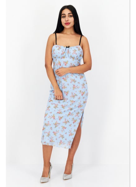 اشتري Women Floral Print Midi Dress, Blue Combo في السعودية