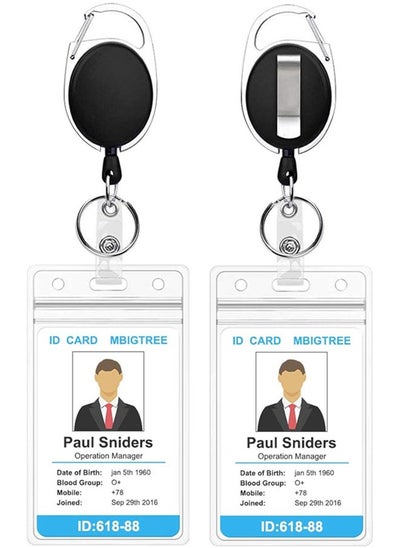 Buy 2 Pack ID Badge Holder with Clip Badge Reels Retractable Id Card Vertical Lanyard Holder in UAE