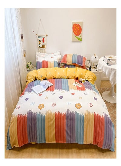 Buy Luxurious Thickened Brushed Bed Sheet & Quilt Cover Set (Colourful World Pattern) in UAE