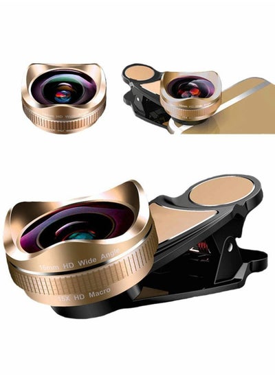 اشتري Phone Camera Lens,Clip on Cell Phone Lens Kit Compatible with Most Phones,Most Smartphones, 4K HD 2 in 1 120° Wide Angle Lens, 15X Macro Lens, No Distortion في الامارات