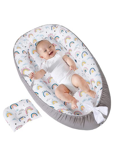 Buy Baby Nest, 90x50cm Baby Lounger, Soft Sleeping Cribs Cuddle Pads with Pillow, Cotton Swaddling Wrap, Adjustable Breathable & Portable Infant Snuggle in Saudi Arabia