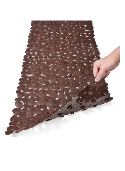 Buy Bathtub Mat Non Slip Pebble Bath Shower Mat with Drain Holes, Suction Cups Mat for Tub (16" W x 35" L,Brown) in UAE