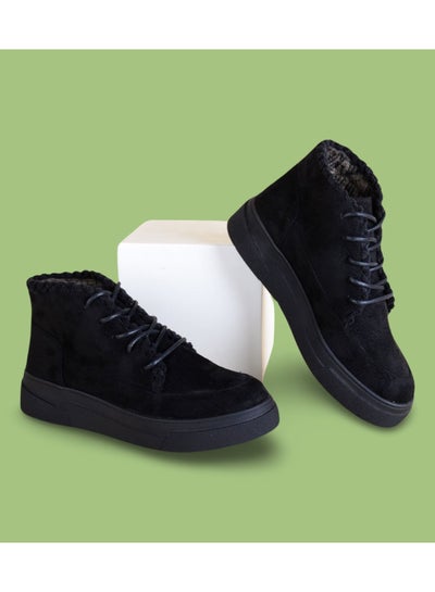 Buy Elegant Suede Boots With Lace-up-Black in Egypt