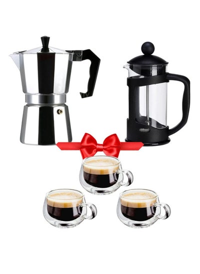 Buy Wireless Espresso Coffee Maker + Stainless Steel French Press Coffee Maker + 3pcs Double Glass Coffee Cup in Egypt