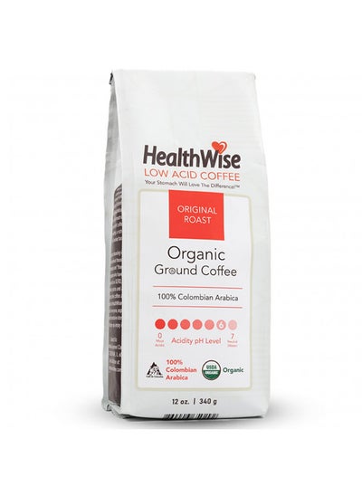 Buy HealthWise Low Acid Organic Ground Coffee | Colombian Arabica Original Roast | Healthier Coffee for Sensitive Stomachs - Acid Reflux, Heartburn, Gastro Issues | 12 oz. - 340 g in UAE