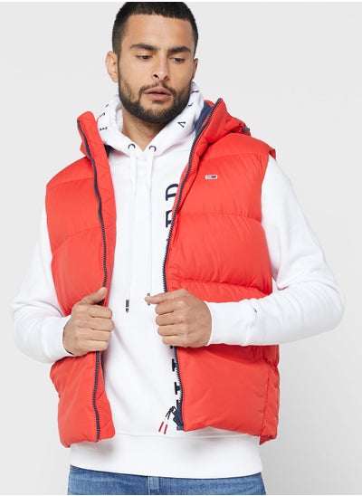 Buy Essential Logo Puffer Vest Red in UAE