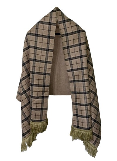 Buy Double Face Solid & Plaid Check/Carreau/Stripe Pattern Wool Winter Scarf/Shawl/Wrap/Keffiyeh/Headscarf/Blanket For Men & Women - XLarge Size 75x200cm - P03 Dark Beige in Egypt