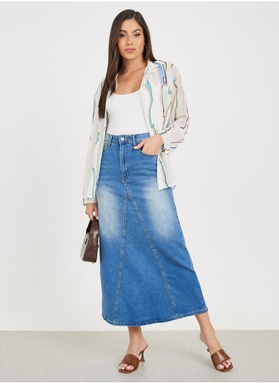 Buy Panelled Flare Denim Skirt with Pockets in Saudi Arabia