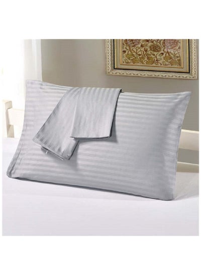 اشتري Cotton hub 2-Piece Striped Pillow Cover Set Cotton Grey 50x75centimeter في الامارات