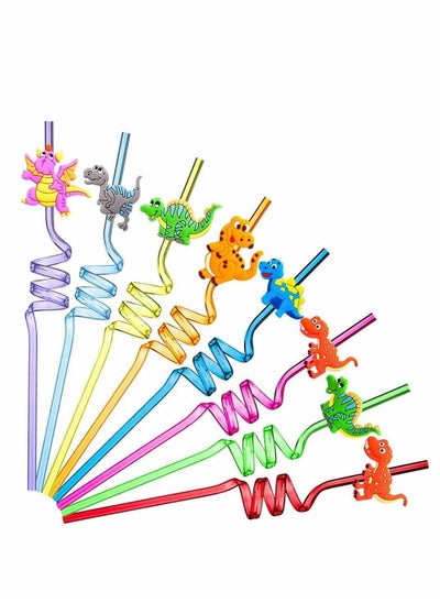 Buy 24 Pieces Reusable Dinosaur Straws Plastic for Kids Safari Jungle Theme Party Decoration Supplies Birthday Favors, 8 Styles multi in Saudi Arabia