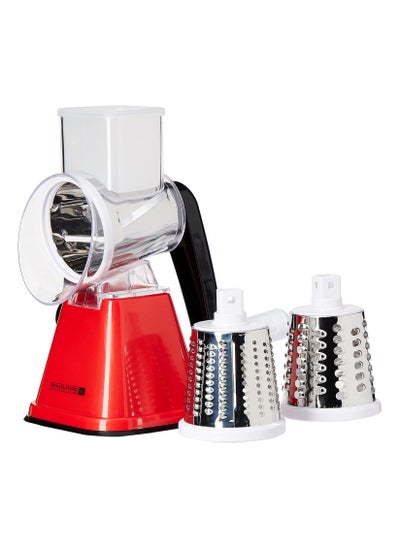 Buy Vegetable Cutter with Multi-Function Rotating Grater and 3 Interchangeable Blades, Red/Silver Model number: RF10312 in Saudi Arabia