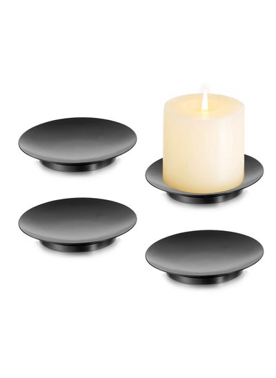 Buy Black Candle Holder Set, 4 Small Iron Plate Metal Candle Trays for Pillar Candles, Candlestick Stand for Coffee Table, Wedding, Party, Home Decor in Saudi Arabia