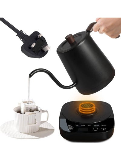 اشتري Electric Gooseneck Kettle 0.8L, 304 Stainless Steel Coffee and Tea Pot, Automatic Temperature Control and Constant Temperature , 1000W Quick Heating (Matte Black) في الامارات