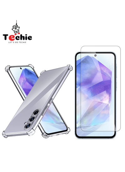 Buy Samsung Galaxy A55 Case and Screen Protector Combo Pack 2 in 1 - Transparent TPU Bumper Case with HD Tempered Glass Screen Protector in Saudi Arabia