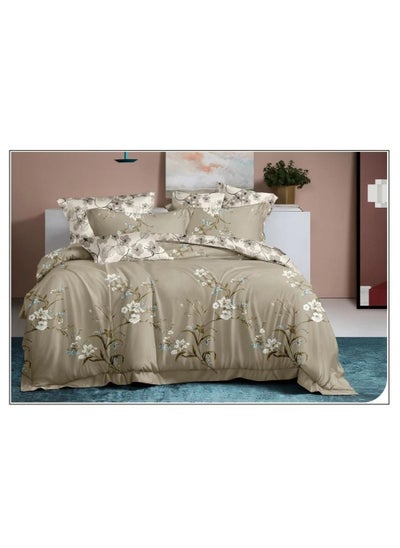 Buy 6-Pieces Glace Cotton Printed Fancy Comforters Set Fixed duvet, fitted bedsheets and pillowcase King Size F20 in UAE