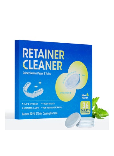 اشتري Denture Cleaning Tablets with Retainer 36PCS Cleaning Tablets 1 Months Supply Denture Cleansing Tablets for Night Mouth Guard False Teeth Cleaning Removes Odors Stains Plaque Mint Flaver في السعودية