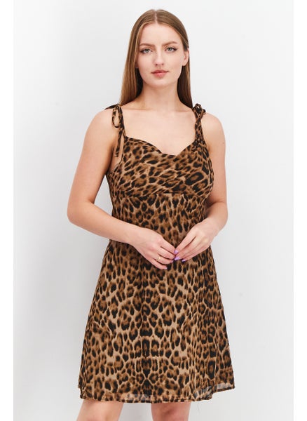 Buy Women Animal Print Mini Dress, Brown/Black in UAE