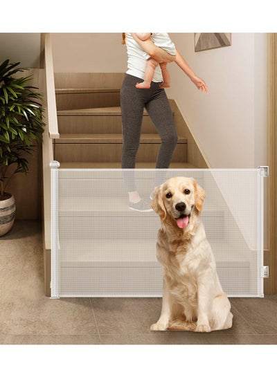 اشتري Retractable Baby Safety Gates for Door & Stair Mesh Pet Gate 80cm Tall Extends to 180cm Wide Indoor Toddler Play Fence Easy to Roll في السعودية