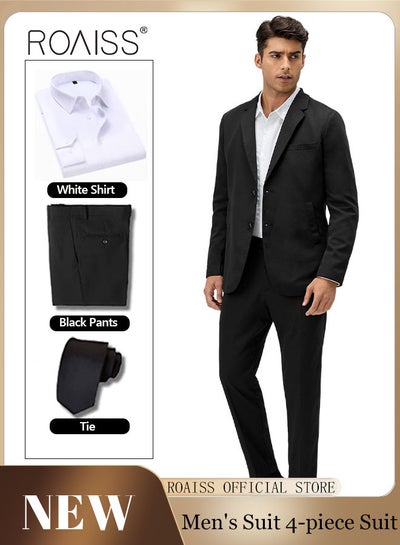 اشتري 4Pcs Suit of Formal Clothes Men's Business Casual Coat Groomsman Suit Professional Dress Lapel Collar Two Single-Breasted Buttons في السعودية