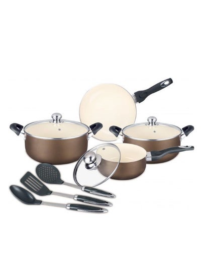 Buy Ceramic Cookware Set with Nonstick Coating - Ovenproof Handle, Healthy Cooking, Induction Compatible, Scratch Resistant, and Durable in Saudi Arabia