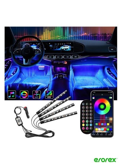 اشتري Car Interior Atmosphere Lights LED RGB Multi-color Strip Light Car Decorative Light with Bluetooth Music Sync App/Remote Control 4pcs 12V 36 LED في السعودية