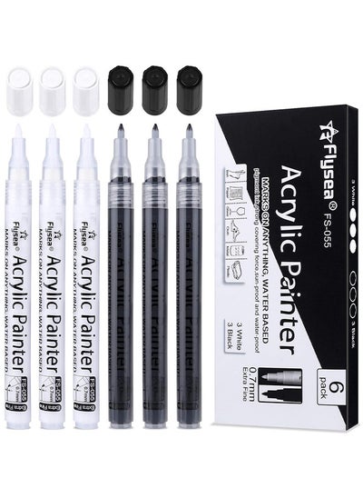 Buy Paint Pens White Black Marker 6 Pack, 0.7MM Acrylic White Permanent Marker, White Paint Pens For Rock Painting Stone Ceramic Glass Wood Plastic Glass Metal Canvas Water-Based Extra Fine Point in UAE