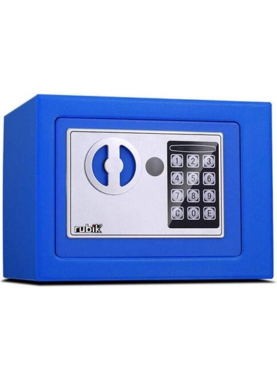 Buy Rubik Mini Electronic Digital Security Safe Deposit Box With Electronic Keypad Lock and Physical Key For Home Office Hotel Jewelry Passport Watches Cash Storage (Blue) in UAE