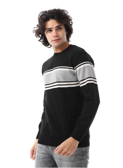 اشتري Crew Neck Striped Pullover_ Black, Grey & Off White في مصر