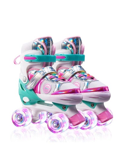 Buy Kids Roller Skates for Boys and Girls Adjustable Roller Skates with All Wheels Light up Double Rows Rollerskates for Kids Beginners in Saudi Arabia