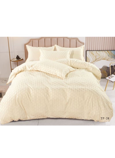 Buy Jacquard Comforter Bedding Set Duvet inserted fitted bedsheet Pillowcases Washed Cotton Solid Color Bed Linen King size 220*240cm Set in UAE