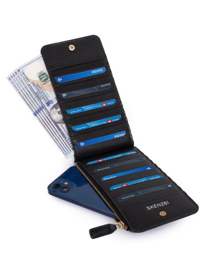 اشتري محفظة نسائية جلدية RFID تمنع منظم بطاقات متعددة مع جيب بسحاب أسود في الامارات