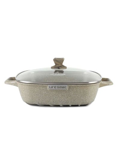 Buy 36cm (9.2 Liter) Square Frying Pan - Aluminum Shallow Pot With Glass Lid Multi Layer Non-Stick Granite Coating in UAE