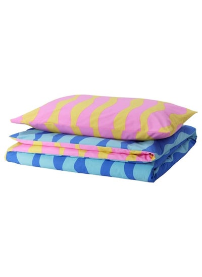 Buy Duvet cover and pillowcase, blue/light pink, 150x200/50x80 cm in Saudi Arabia