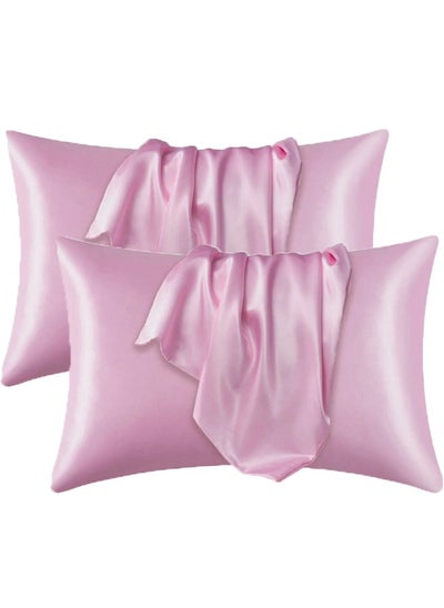 Buy 2 Pc Premium Queen Pillowcase Silk Pink 76 x 51 cm in Saudi Arabia