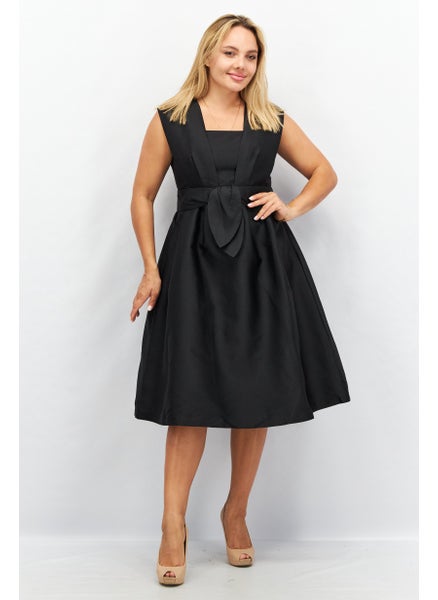 اشتري Women Solid Midi Dress, Black في الامارات