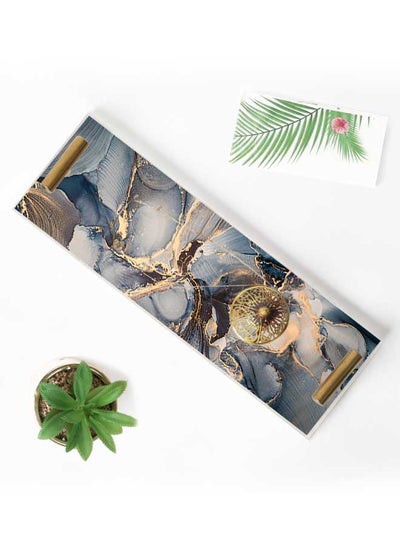 Buy Decorative Acrylic Serving Tray with Gold Metal Handles and Luxury Abstract Design in Saudi Arabia