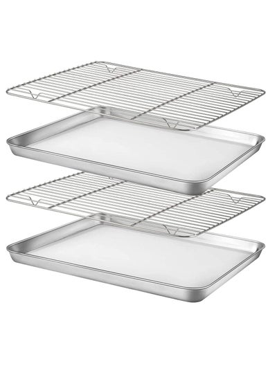 Buy Baking Sheet Nonstick Baking Pans with Rack Set 1 Sheets+1 Rack Stainless Steel Cookie Sheet Pan with Cooling Rack for Oven 16" x 12" x 1" Tray Non-Toxic Heavy Duty Easy Clean in UAE