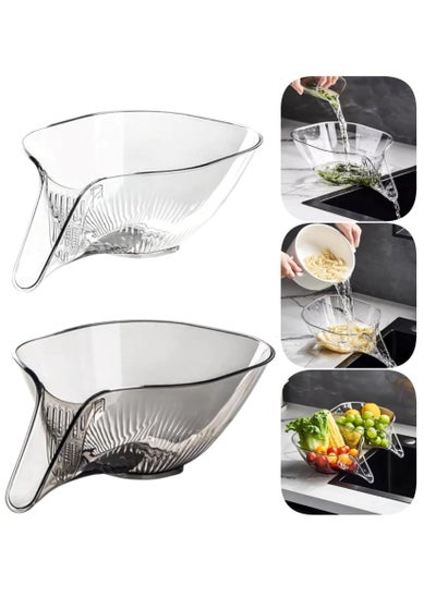 Buy New Multifunctional Drain Basket*2, Kitchen Sink Food Collector Strainer bowl With Spout, Suitable for Food Filter Cleaning Fruit and Vegetable Drainage Basket Funnel, Transparent grey+Transparent in UAE