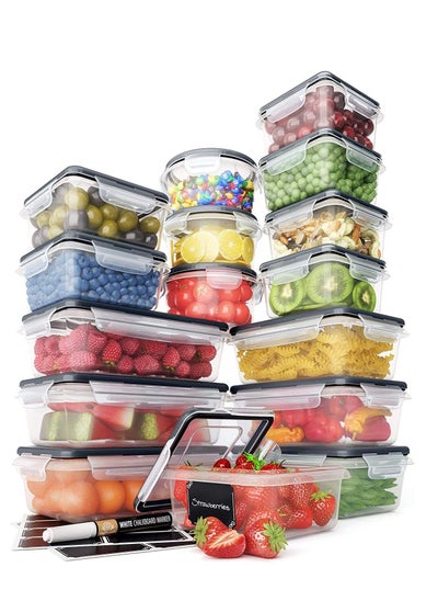 Buy 32 Piece Food Storage Containers Set with Easy Snap Lids (16 Lids + 16 Containers) - Airtight Plastic Containers for Pantry & Kitchen Organization - with Free Labels & Marker (16) in Saudi Arabia