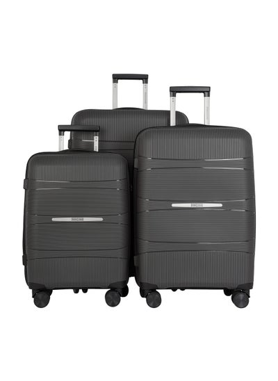 اشتري Marc 3 Piece Polypropelene Hardside Spinner Luggage Trolley Set 20/24/28 Inch Dark Grey في الامارات