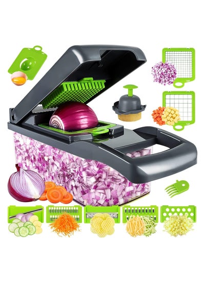 اشتري Vegetable Chopper, Pro Onion Chopper, Multifunctional 13 in 1 Food Chopper, Kitchen Vegetable Slicer Dicer Cutter, Veggie Chopper With 8 Blades في الامارات